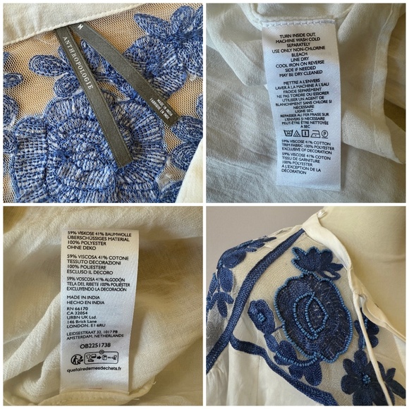 BY ANTHROPOLOGIE LONG SLEEVE TWO TONE LACE BLOUSE BOHO FESTIVAL VICTORIAN M - Picture 12 of 12